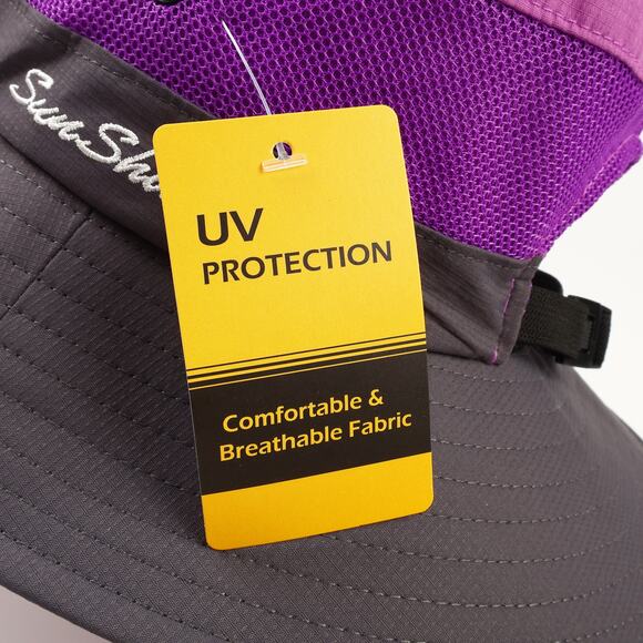 NEW SunShade Womens Vented Ponytail Drawstring Boonie Sun Hat Purple Gray - Picture 8 of 10